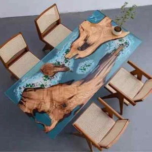 Blue Ocean Clear Epoxy Dining Table top, Wooden Resin Office Decor Furniture - Picture 1 of 3