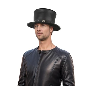 Classic Black Leather Victoria Top Hats for Men & Women - Western Style - Picture 1 of 7