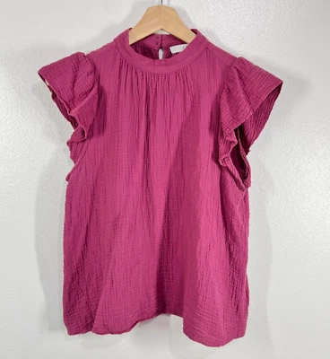 Blusa JOE'S Jeans Manga Volantes Top Cuello Simulado Texturizado Informal Fucsia Mediana Foto 1 de 4