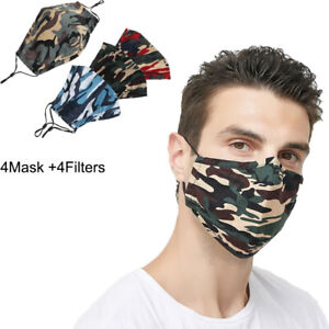 4set Men Cotton Mask Anti Dust Air Pollution Breath Activated Carbon Filter Blac