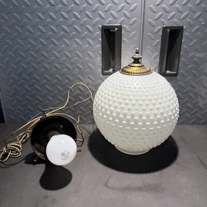 Vintage Milk Glass Hanging Chain Swag Lamp Light Fixture Antique White & Copper - Picture 1 of 6