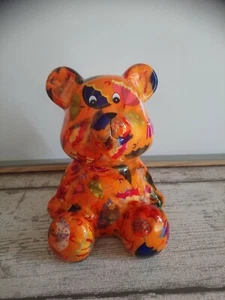 Jolie tirelire ours ourson Cyril orange décor d'automne parapluies Pomme- pidou  - Picture 1 of 5