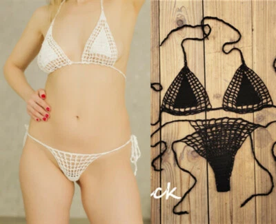 crochet string bikini G thong string beach micro swimwear Sexy microkini Sets - Image 1 of 4