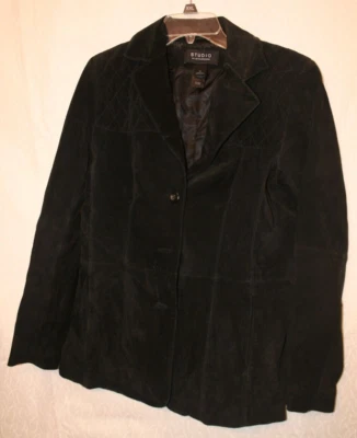 Studio By Liz Claiborne 黑色麂皮绒女式西装外套,尺寸 M — 第 1/4 张图片