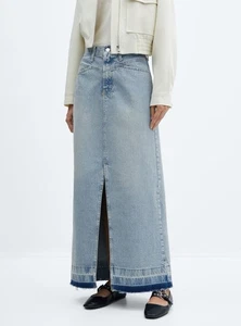 Mango MNG Long denim skirt frayed hem size small - Picture 1 of 7
