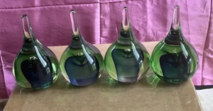 Glass Teardrop Paperweight Green and Blue Decorative Ornament x4 14cm bubbles - Picture 1 of 8