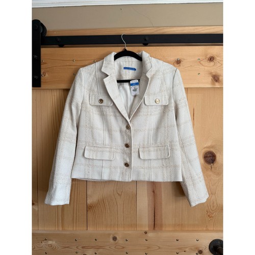 OFF WHITE Giacca donna J. McLaughlin nuova con etichetta Claudie bianco sporco a quadri taglia S