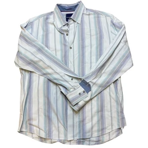 Camisa Tommy Bahama Para Hombres Rayas Abotonada Mediana Algodón Seda Spandex - Imagen 1 de 4