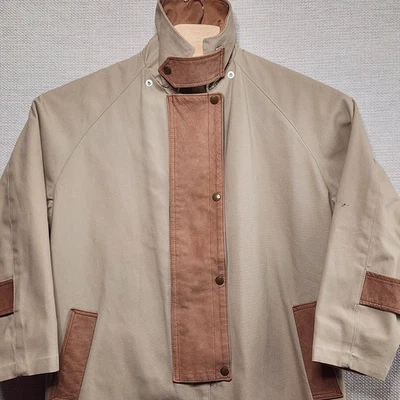 VTG Diamond Denim & Leather Riding Coat Men's M Duster Leather Trim Western READ - Image 1 of 4