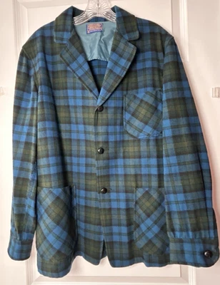 Vintage Pendleton Jacket Blazer Mens Size Medium Blue Green Plaid 100% Wool USA - Image 1 of 4