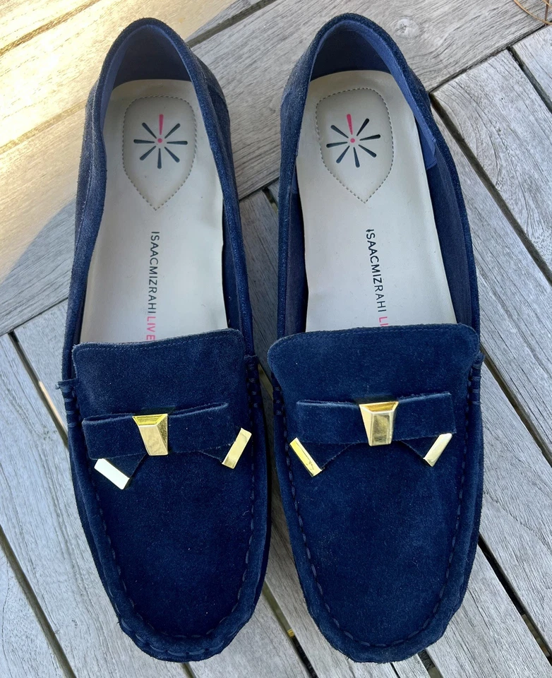 ISAAC MIZRAHI LIVE IMALIA WOMEN SZ 11W  BLUE SUEDE BOW MOCCASINS LOAFERS SHOES - Image 1 of 4