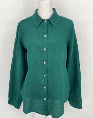 Рубашка женская Lilly Pulitzer средняя зеленая льняная на пуговицах с длинным рукавом минимальная - Изображение 1 из 4