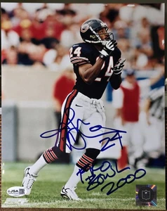 Foto 8x10 firmada con inscripción de Glyn Milburn "Pro Bowl 2000" Chicago Bears JSA - Imagen 1 de 5
