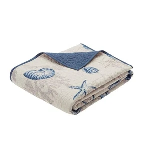 Bayside Luxury Oversized Quilted Throw Ivory Navy Blue 60x70 Coastal Premium ... - Picture 1 of 2