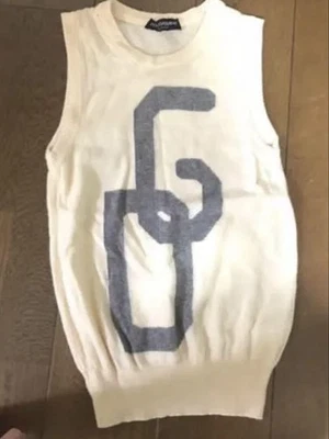 Dolce & Gabbana Cashmere Sleeveless Logo Knit Top Vest Off-White - Image 1 of 4