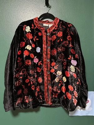 Chaqueta De Colección Años 90 Y2K Inspirada en Asia Terciopelo Floral Caprichosa Otoño Negra L 12 Hadas Foto 1 de 4