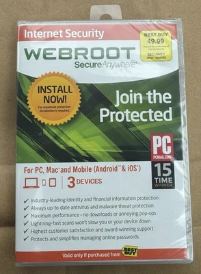 BRAND NEW Webroot Secure Anywhere Internet Security 3 Device Software CD - Image 1 of 2