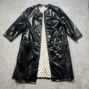 Vintage 60s Raincoat Womens M Black Vinyl AMCO Sea Skin Polka Dot Mad Men - Picture 1 of 12