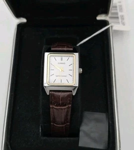 Casio LTP-V007L Silver Gold Chrome Plated Case with Brown Leather Strap Works - Picture 1 of 6