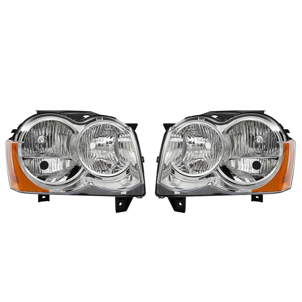 For Jeep Grand Cherokee 2008 2009 2010 Left&Right Side Halogen Headlights Chrome - Image 1 of 4