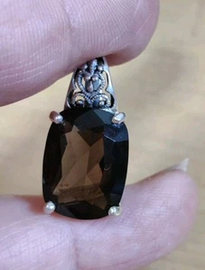 Sterling Silver 925 Faceted Smoky Topaz Swirl Bail Pendant Thailand - Picture 1 of 9