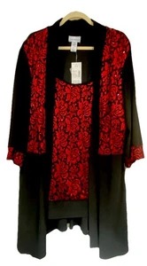 Catherines PLUS 22W Black & Red Sparkle  DRESSY Attached Tank & Jacket  NWT $159 - Picture 1 of 8