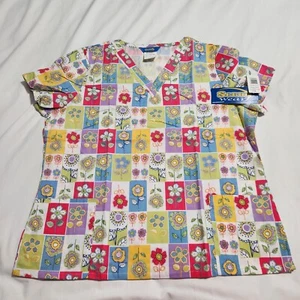 NWT Scrub Wear Floral Scrub Top Women's Large Cotton Polyester - Picture 1 of 7