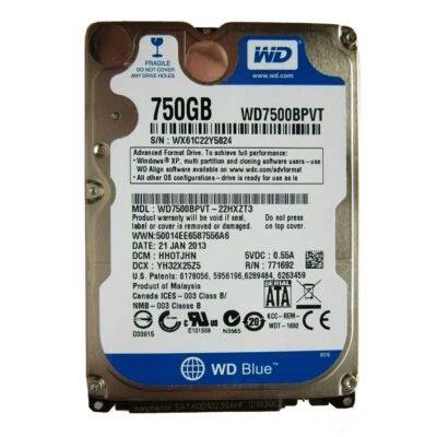 Western Digital 750GB WD7500BPVT 5400RPM SATA 2.5" Laptop HDD Hard Disk Drive - Image 1 of 3