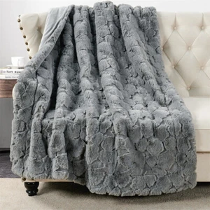 Cloud Carved Faux Fur Throw Blanket – Luxurious, Soft & Reversible Micromink - Picture 1 of 53