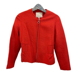 Maje Textured Jacket 38 Medium 6 Rouje Red Zipper - Picture 1 of 11