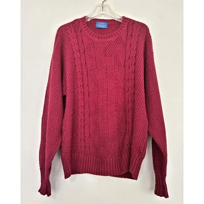 Vintage Pendleton Lobo Mens Sweater Large Cotton Cable Knit Dark Red Pullover - Image 1 of 4
