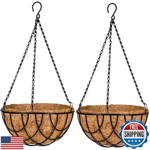 Kingbuy 12 Inch Metal Hanging Planter Basket with Coconut Fiber Liner Round W - Picture 1 of 5