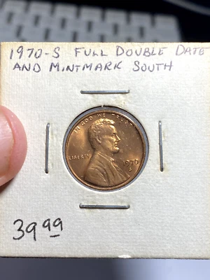 1970 S United States 1 Cent Full Double Date and Mint Mark South Error Coin - Image 1 of 2