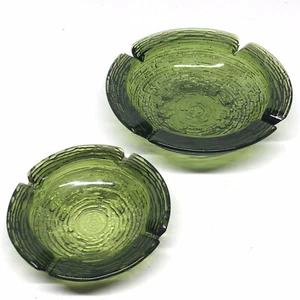 Anchor Hocking Ashtray Bird Nest Ripple Glass Large 8.5’ Small 6.5’ Set MCM VTG - Picture 1 of 12