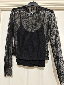 Bershka Ladies Black Lace Top Size M - Picture 1 of 5