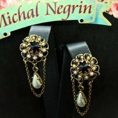 Pendientes de clip Michal Negrin gota negra elegantes con cristales de Swarovski regalo Foto 1 de 4
