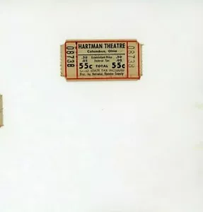 Hartman Ticket Vtg Theatre Stub Columbus Office Ohio 55 Cents Oh State & 3rd St - Picture 1 of 3