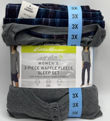 Women's Size 3X Eddie Bauer 3-Piece Waffle Fleece Sleep Set Pajamas Shorts Pants - Image 1 of 4