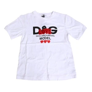 DOLCE & GABBANA Kids T-shirt White Cotton Logo Print Round Neck s. Tag 4 270usd - Picture 1 of 7