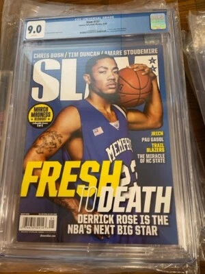 May 2008 Derrick Rose Memphis Tigers 1st RC SLAM MAGAZINE #117 NO LABEL CGC 9.0 - Image 1 of 3