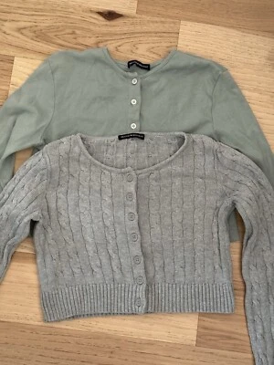 brandy melville Bundle Of Two Cropped Button Front Sweater Sage Green/gray Color - Image 1 of 4