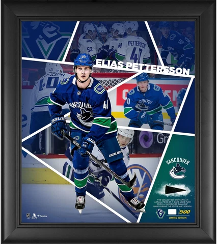 Elias Pettersson Canucks FRMD 15x17 Impact Collage w/ a Piece of GU Puck-LE/500 Cover