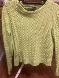 Ralph Lauren Womans cableknit green sweater sz l - Picture 1 of 5