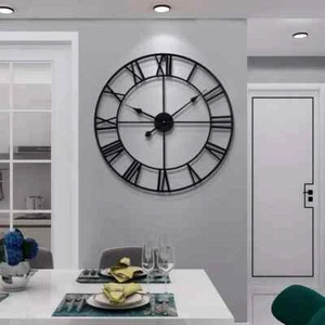 60cm Large Wall Clock Roman Numeral Metal Indoor Big Round Open Face Clocks - Picture 1 of 10