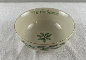 LENOX Holiday Berry & Holly 7" Servizio Ciotola 'È LA STAGIONE" Bordo Oro - Foto 1 di 7