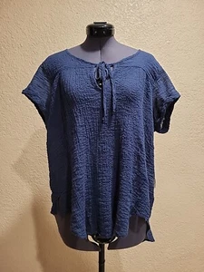Fresh Laundry Women's XS Blue Linen Cotton High-Low Shift Tunic Boho Blouse - Picture 1 of 7