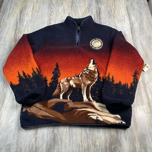 Maglione Lupo Parco Nazionale Yellowstone Adulto Medio Mezza Zip AOP Pile Fauna Selvatica - Foto 1 di 3