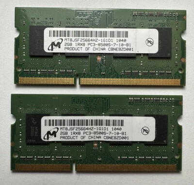 MICRON 4GB (2X2GB) 1Rx8 PC3-8500S Laptop Memory RAM MT8JSF25664HZ-1G1D1 - Image 1 of 3