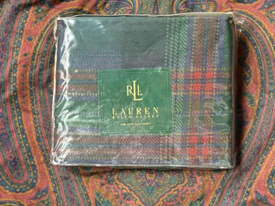 RARO! NUEVO Ralph Lauren *SÁBANA PLANA KING Greycliff TARTÁN Bergundy Satén A CUADROS Foto 1 de 4
