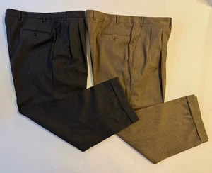 Canali Herren Hose 36Wx27L 100% Wolle Bundfalten 2 Paar braun grau Karriere Italy - Bild 1 von 14